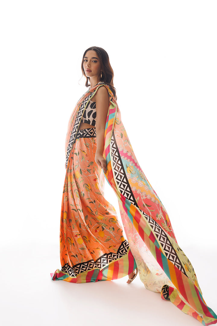Blouse Saree & Trousers-Blouse: Rawsilk, Pant Sari: Charmeuse
