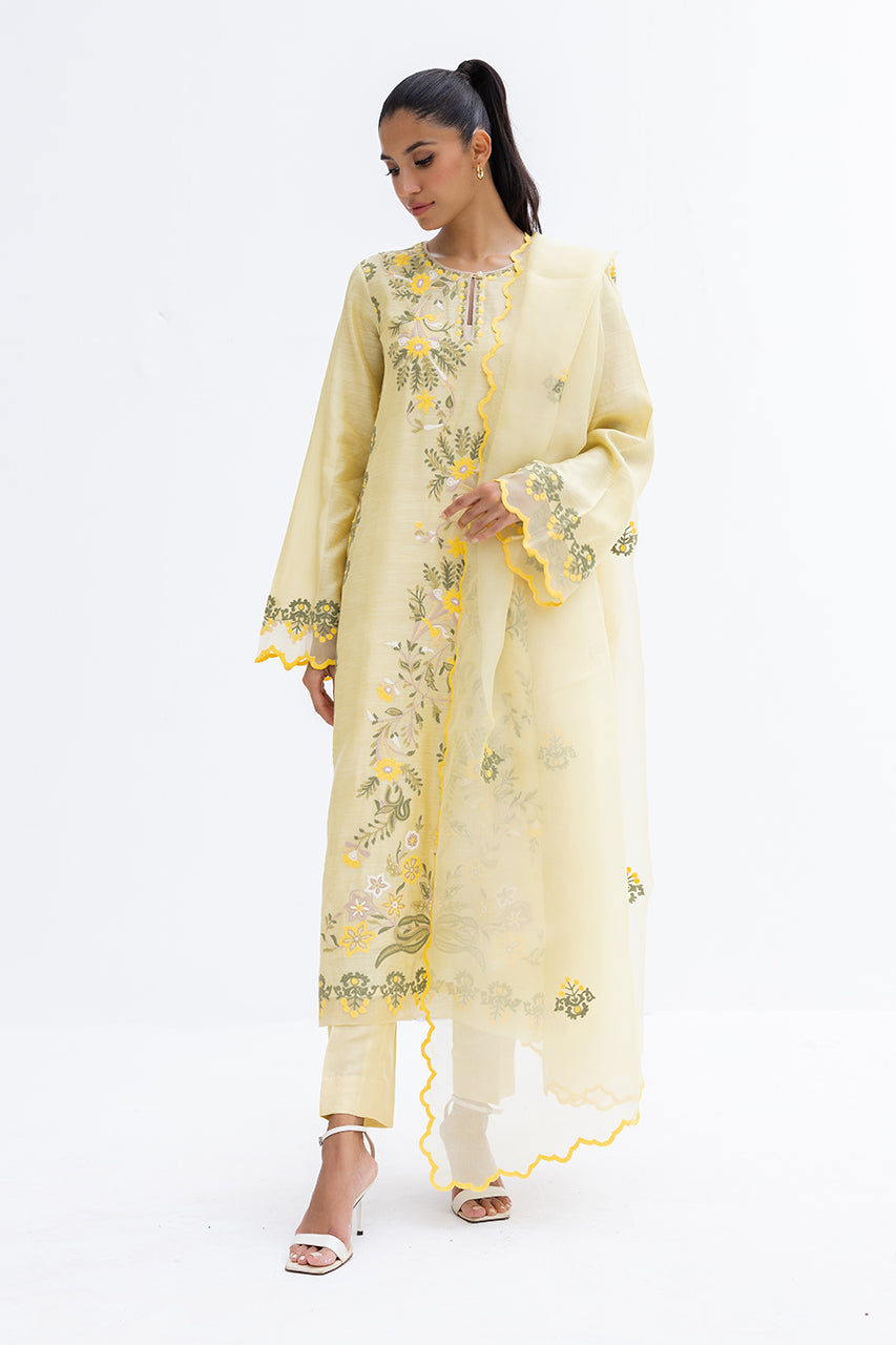 hana-a-Luxe Pret-Shirt & Dupatta-Khaddi Silk / Organza-Clothing